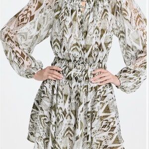 Misa Los Angeles White and Green Ruffled Tiered Sundress